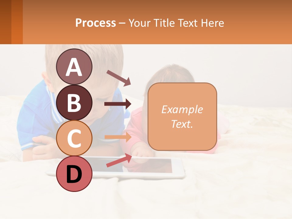 Two Children Laying On A Bed Playing With A Tablet PowerPoint Template