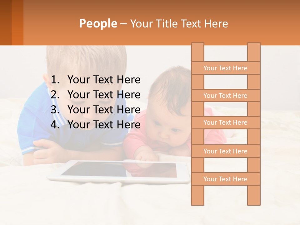 Two Children Laying On A Bed Playing With A Tablet PowerPoint Template