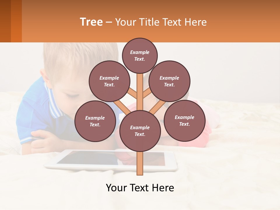 Two Children Laying On A Bed Playing With A Tablet PowerPoint Template