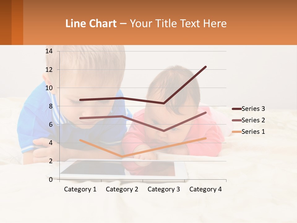Two Children Laying On A Bed Playing With A Tablet PowerPoint Template
