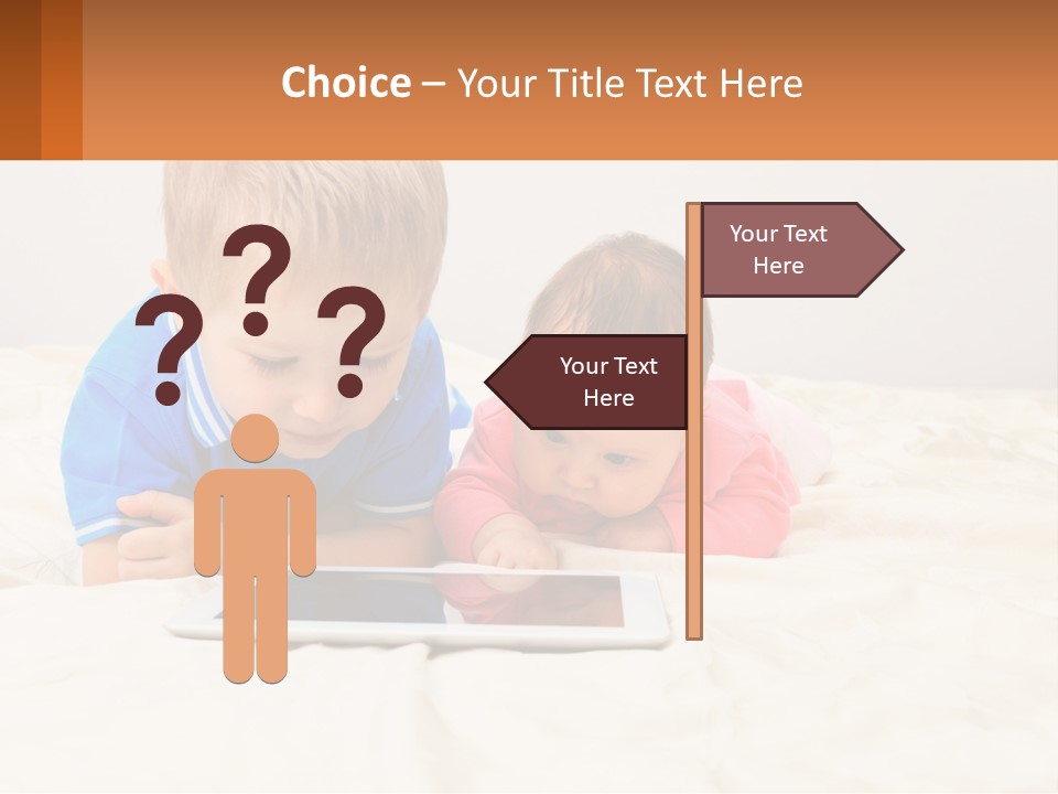 Two Children Laying On A Bed Playing With A Tablet PowerPoint Template