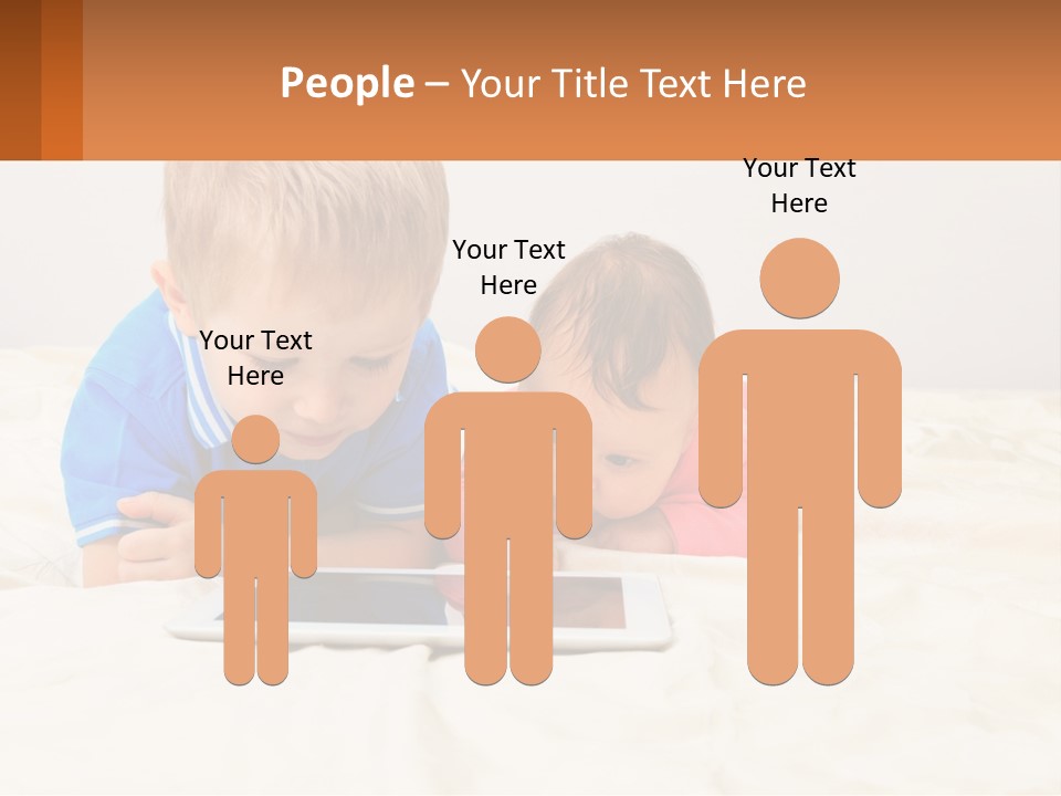 Two Children Laying On A Bed Playing With A Tablet PowerPoint Template