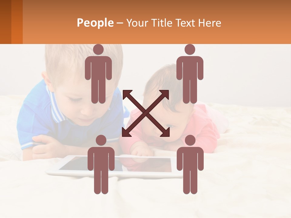 Two Children Laying On A Bed Playing With A Tablet PowerPoint Template