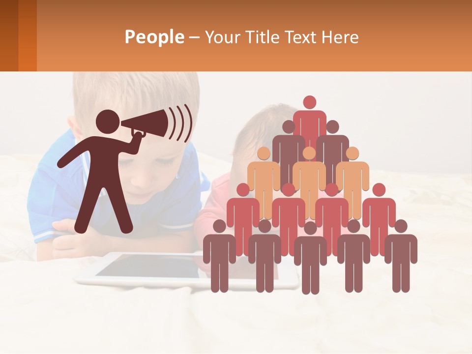 Two Children Laying On A Bed Playing With A Tablet PowerPoint Template