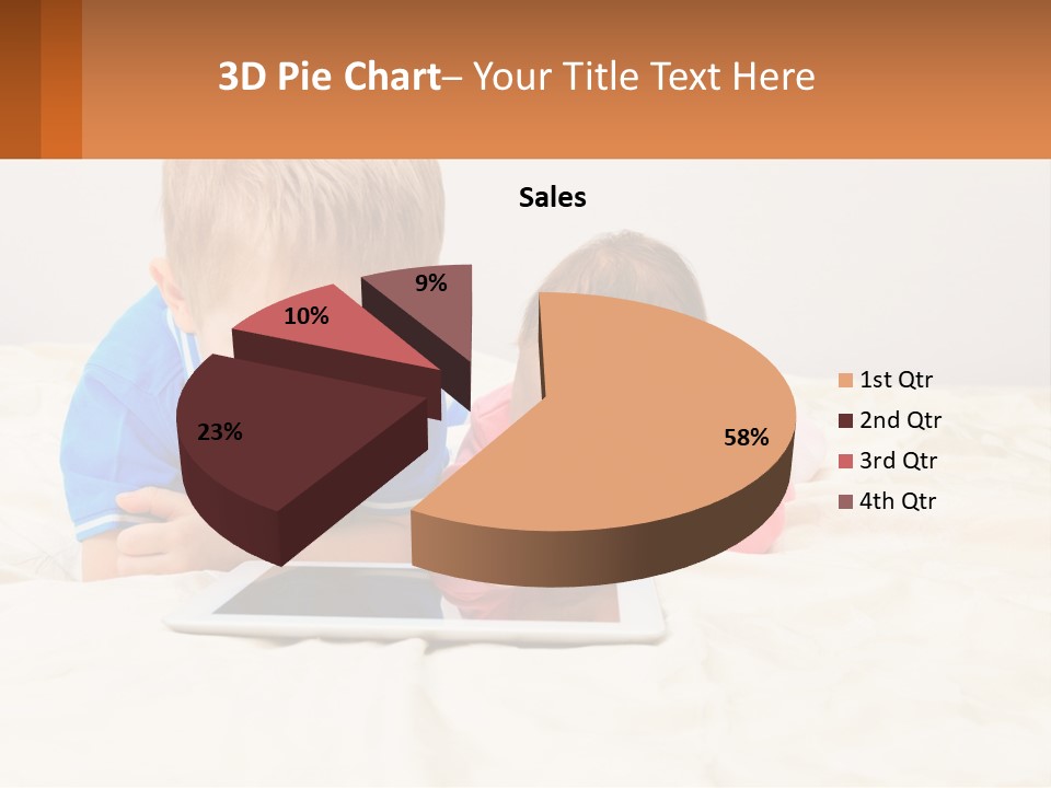 Two Children Laying On A Bed Playing With A Tablet PowerPoint Template