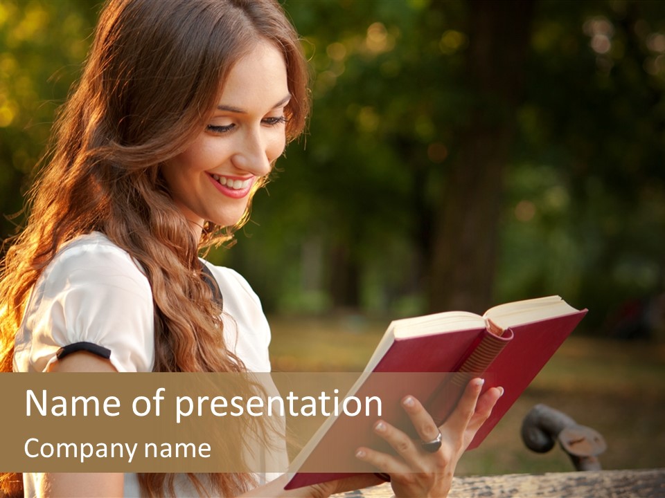 A Woman Reading A Book In A Park PowerPoint Template