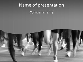 A Group Of People Walking Down A Street In Black And White PowerPoint Template