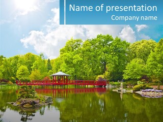 A Red Bridge Over A Body Of Water PowerPoint Template