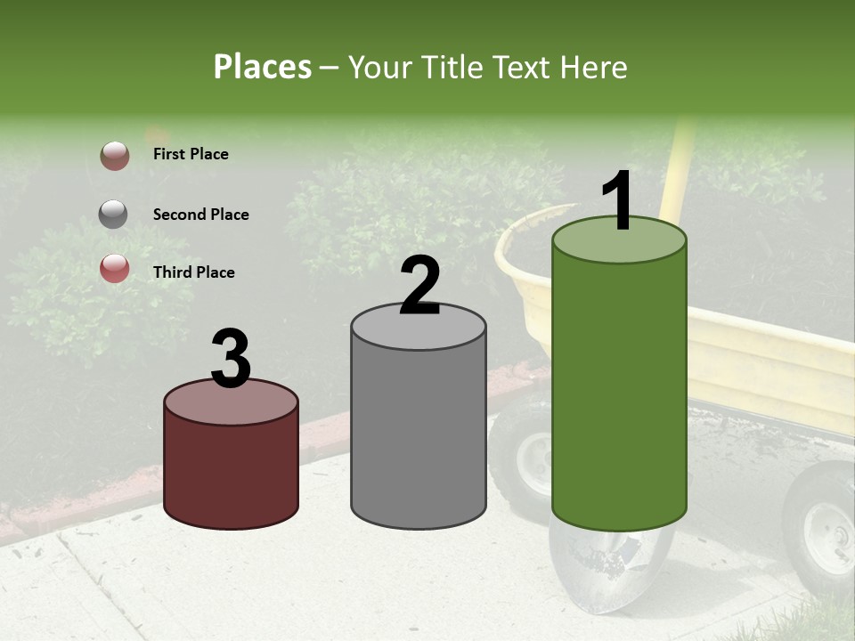 A Yellow Wheelbarrow With A Shovel On A Sidewalk PowerPoint Template