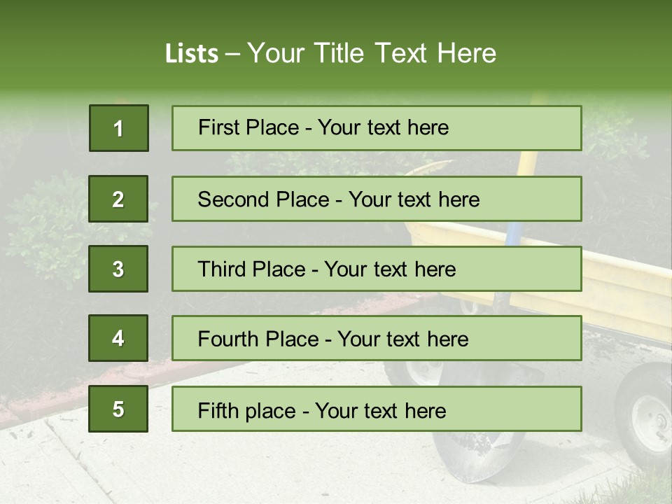 A Yellow Wheelbarrow With A Shovel On A Sidewalk PowerPoint Template