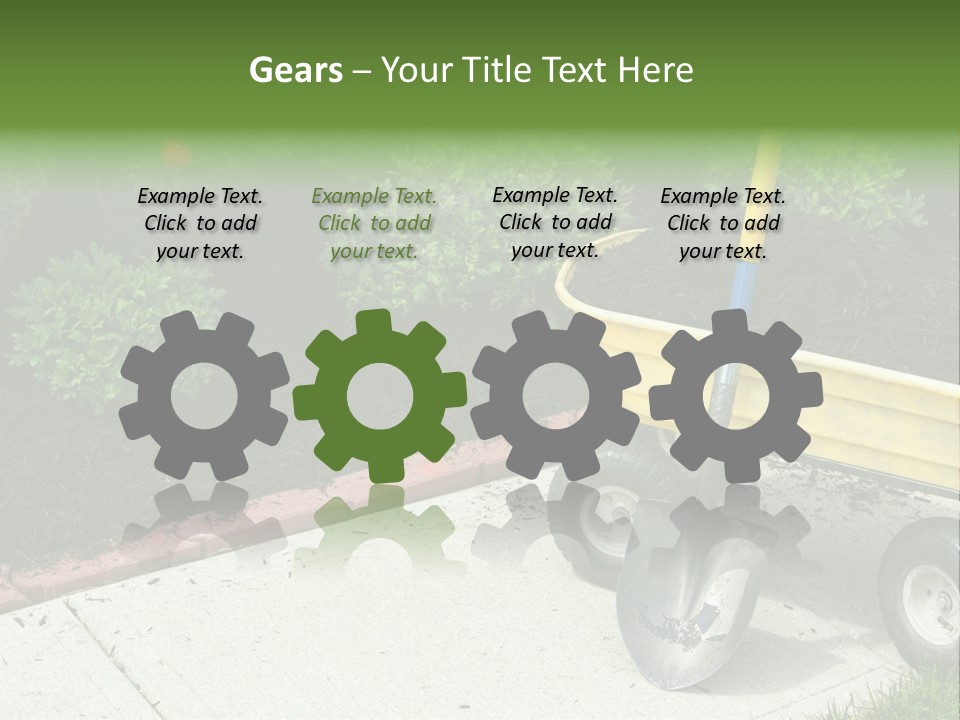 A Yellow Wheelbarrow With A Shovel On A Sidewalk PowerPoint Template