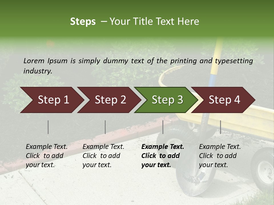 A Yellow Wheelbarrow With A Shovel On A Sidewalk PowerPoint Template