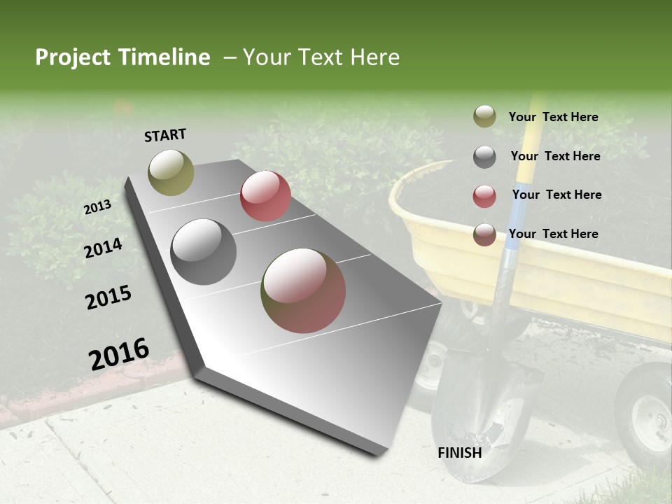 A Yellow Wheelbarrow With A Shovel On A Sidewalk PowerPoint Template