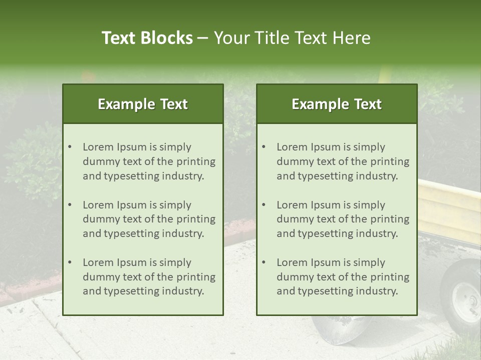 A Yellow Wheelbarrow With A Shovel On A Sidewalk PowerPoint Template