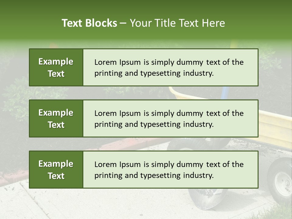 A Yellow Wheelbarrow With A Shovel On A Sidewalk PowerPoint Template