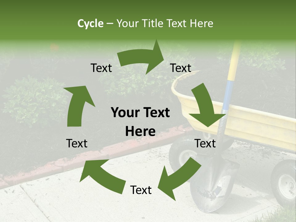 A Yellow Wheelbarrow With A Shovel On A Sidewalk PowerPoint Template