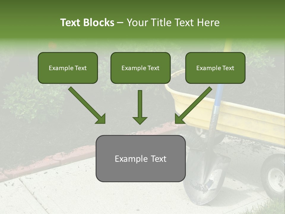 A Yellow Wheelbarrow With A Shovel On A Sidewalk PowerPoint Template