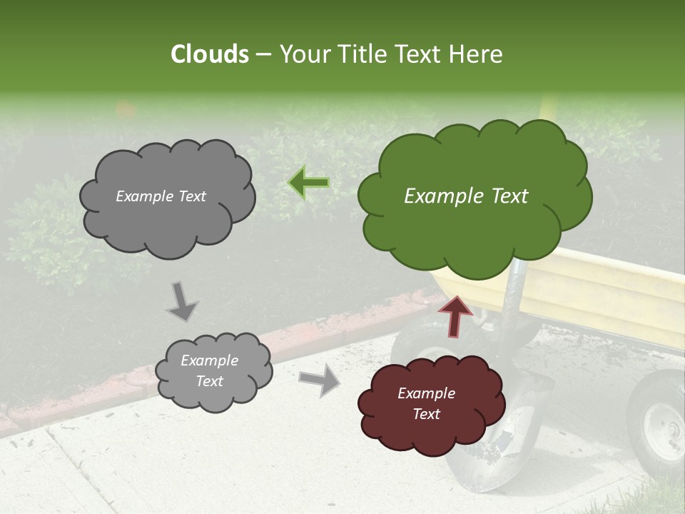A Yellow Wheelbarrow With A Shovel On A Sidewalk PowerPoint Template