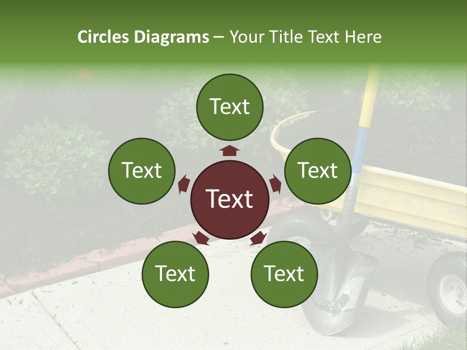 A Yellow Wheelbarrow With A Shovel On A Sidewalk PowerPoint Template