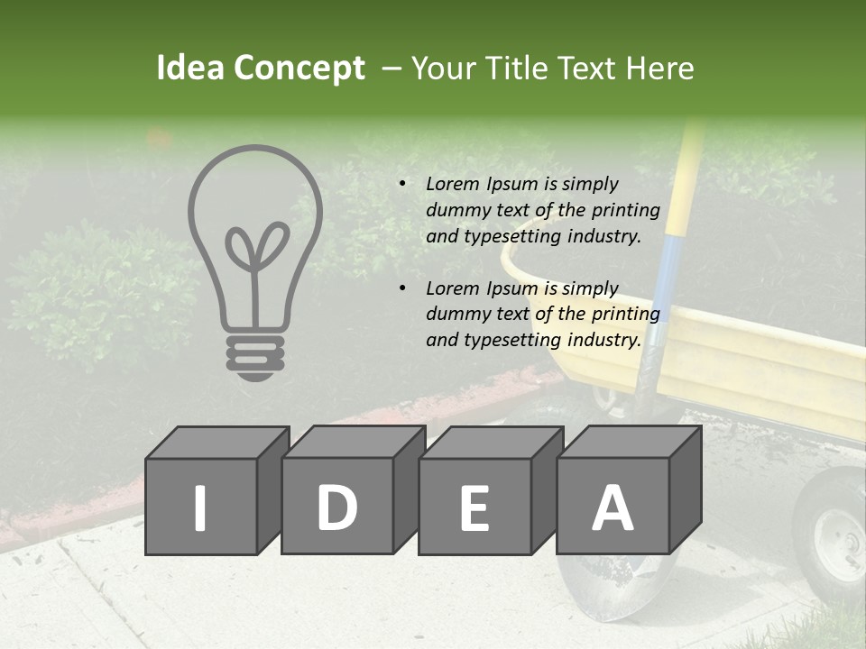 A Yellow Wheelbarrow With A Shovel On A Sidewalk PowerPoint Template