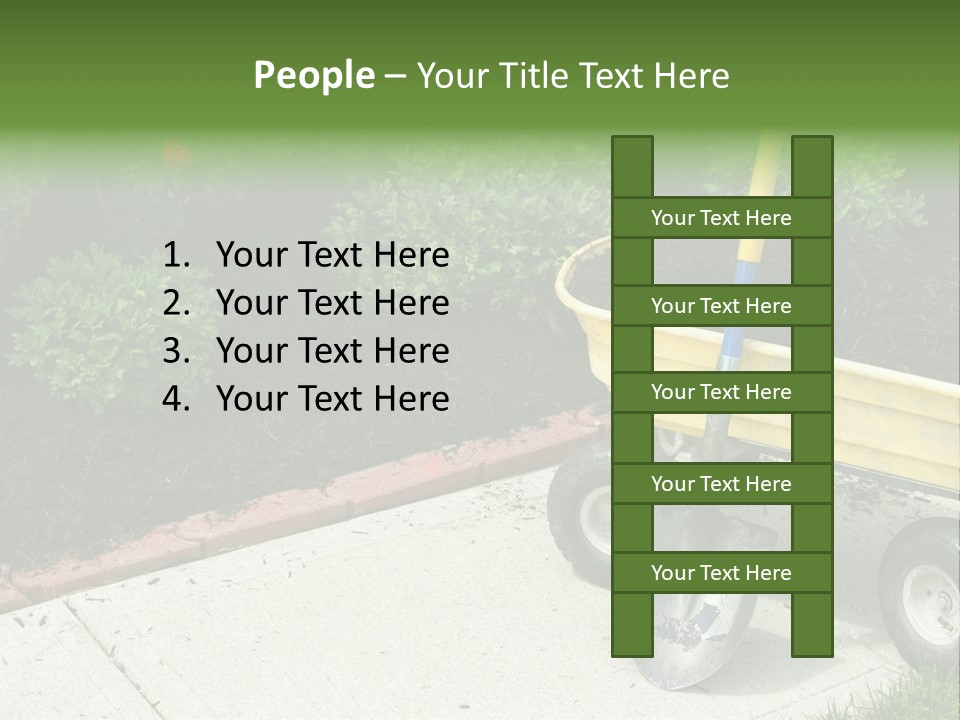 A Yellow Wheelbarrow With A Shovel On A Sidewalk PowerPoint Template
