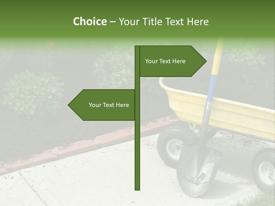 A Yellow Wheelbarrow With A Shovel On A Sidewalk PowerPoint Template
