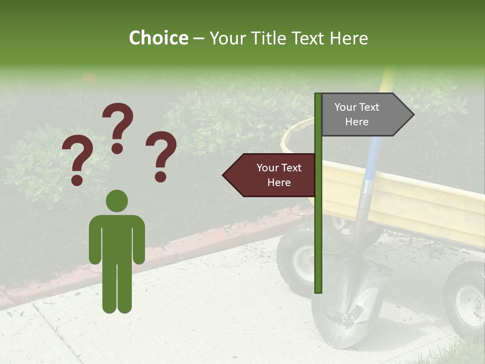 A Yellow Wheelbarrow With A Shovel On A Sidewalk PowerPoint Template