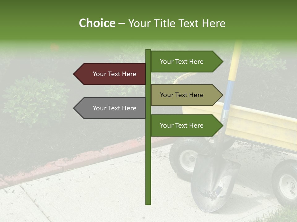 A Yellow Wheelbarrow With A Shovel On A Sidewalk PowerPoint Template