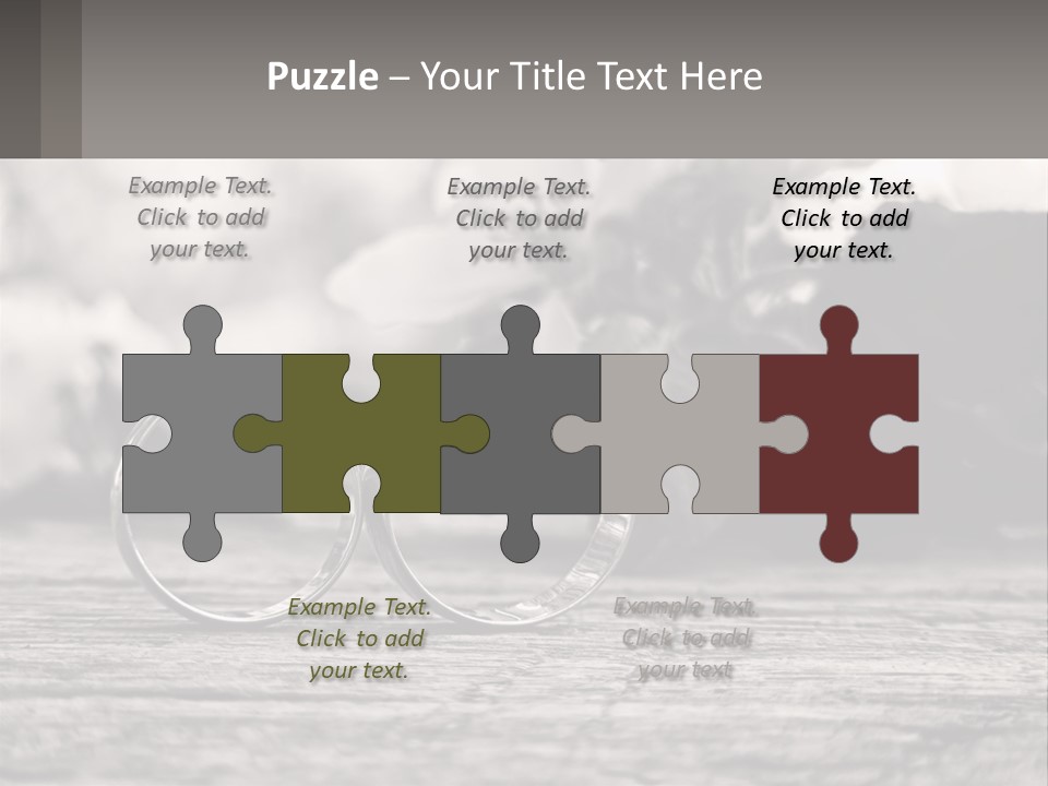 Two Wedding Rings Sitting On Top Of A Wooden Table PowerPoint Template