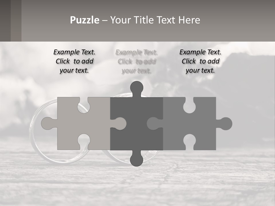 Two Wedding Rings Sitting On Top Of A Wooden Table PowerPoint Template