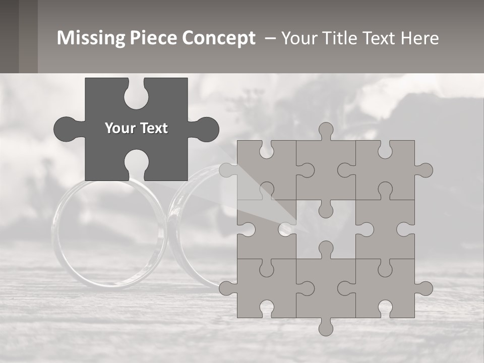 Two Wedding Rings Sitting On Top Of A Wooden Table PowerPoint Template