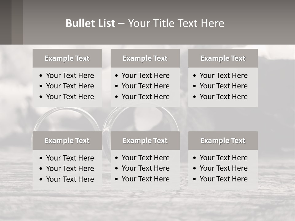 Two Wedding Rings Sitting On Top Of A Wooden Table PowerPoint Template