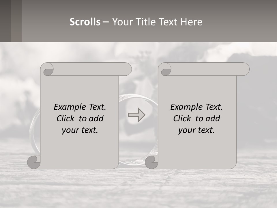 Two Wedding Rings Sitting On Top Of A Wooden Table PowerPoint Template