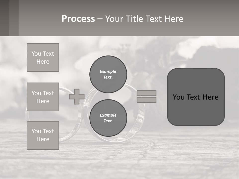 Two Wedding Rings Sitting On Top Of A Wooden Table PowerPoint Template