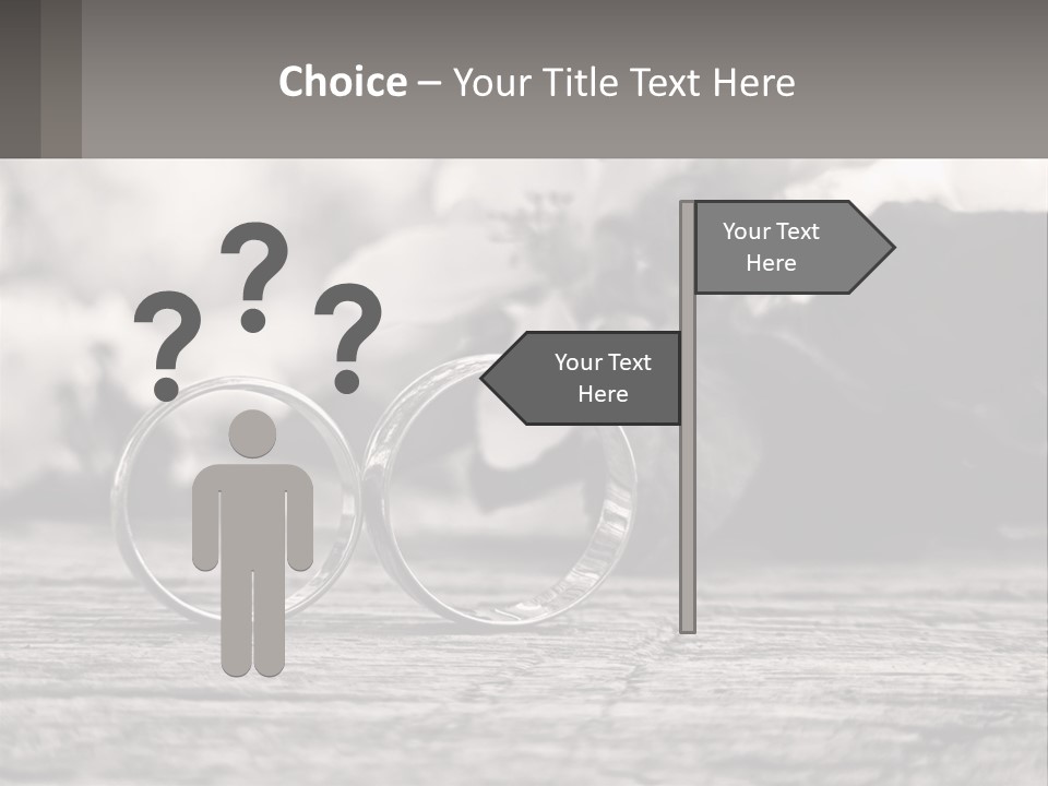 Two Wedding Rings Sitting On Top Of A Wooden Table PowerPoint Template