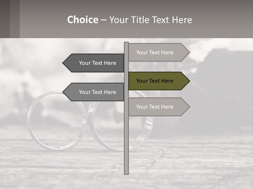 Two Wedding Rings Sitting On Top Of A Wooden Table PowerPoint Template