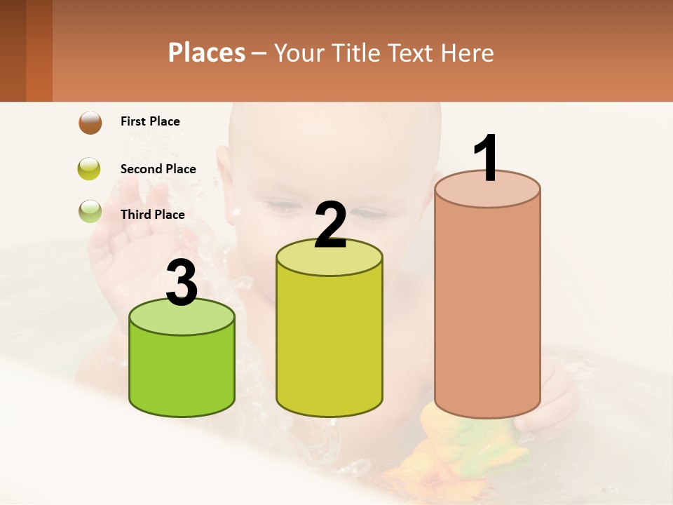 A Baby In A Bathtub Playing With A Yellow Leaf PowerPoint Template