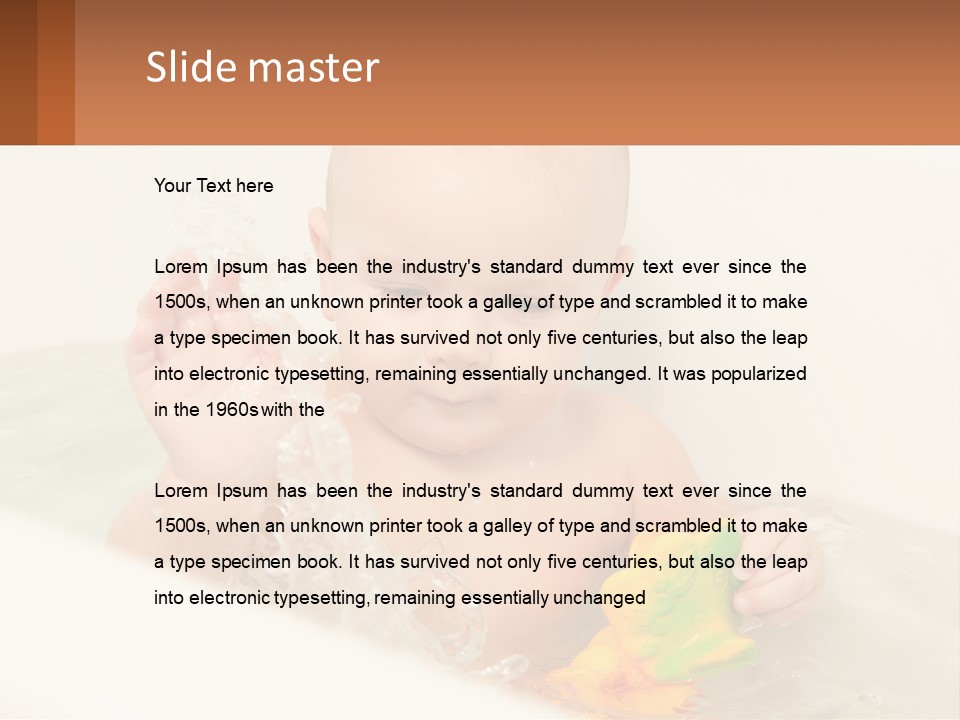 A Baby In A Bathtub Playing With A Yellow Leaf PowerPoint Template