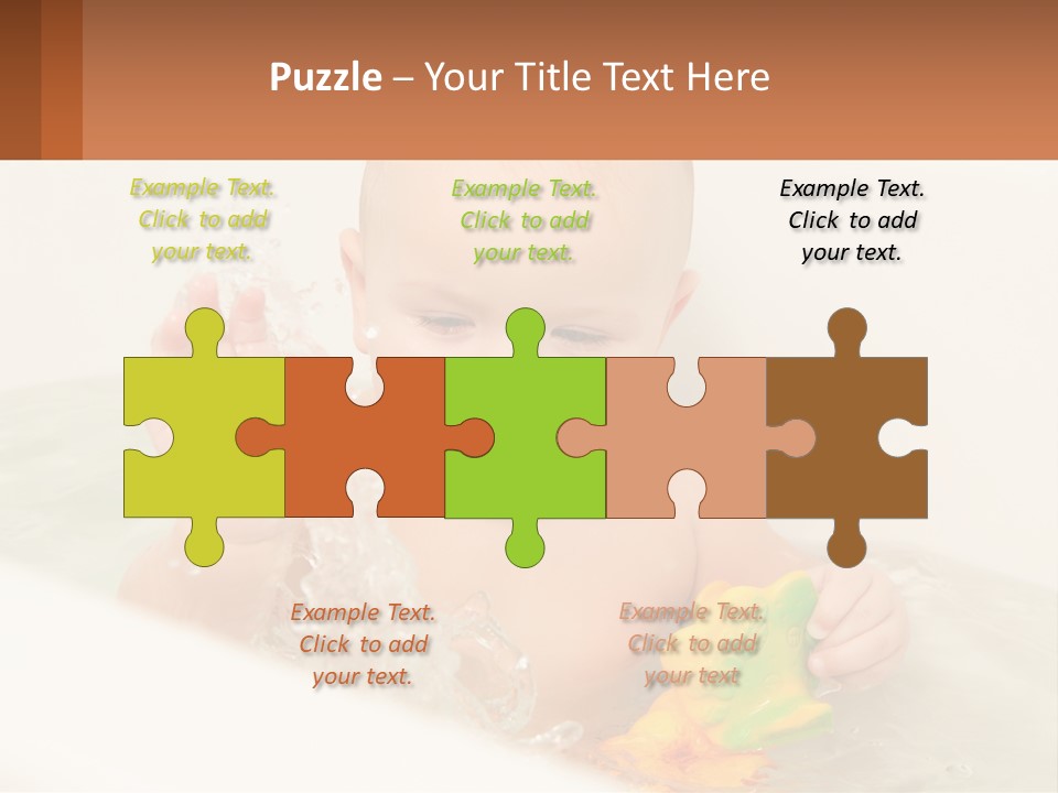 A Baby In A Bathtub Playing With A Yellow Leaf PowerPoint Template