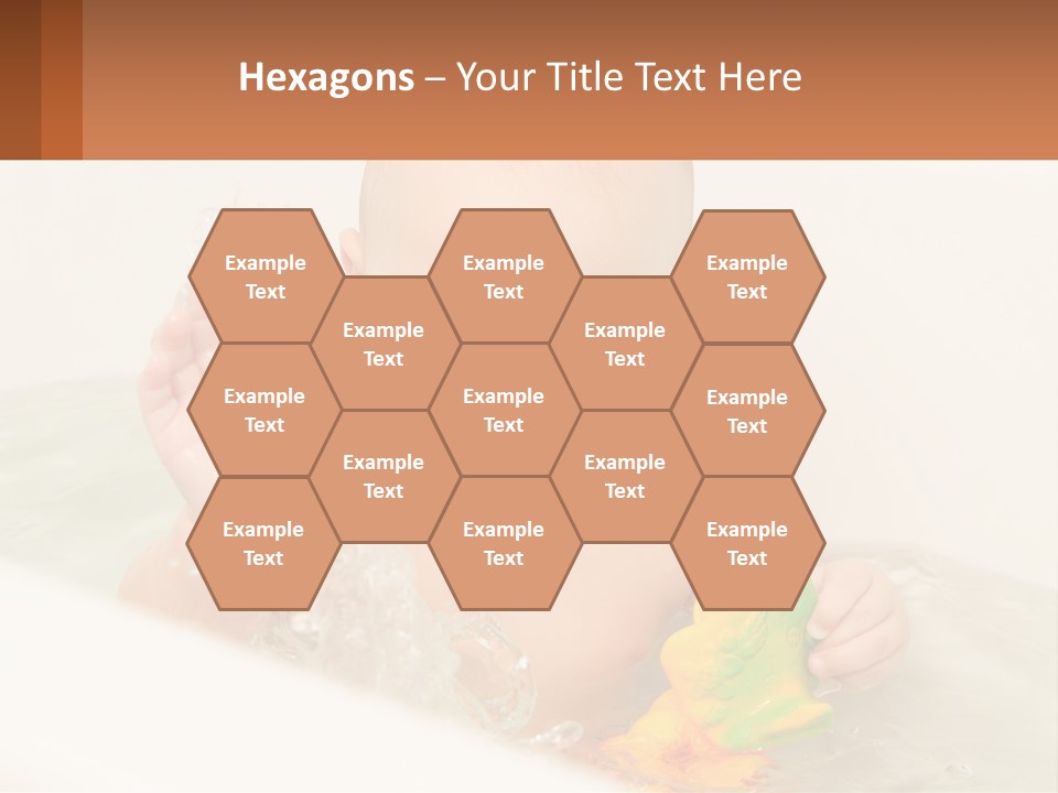 A Baby In A Bathtub Playing With A Yellow Leaf PowerPoint Template