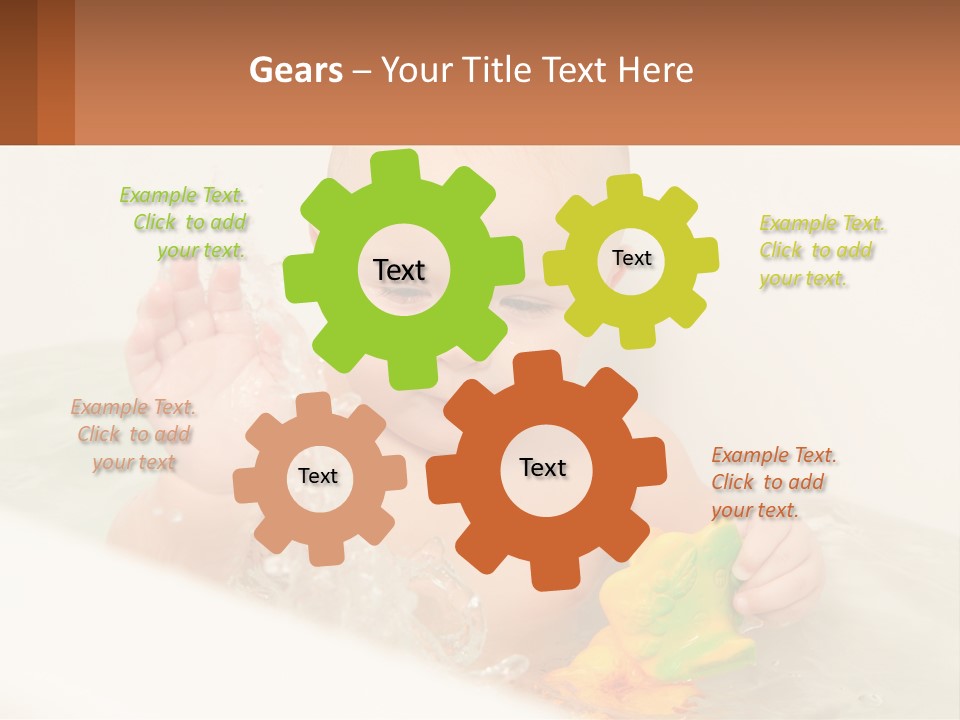 A Baby In A Bathtub Playing With A Yellow Leaf PowerPoint Template