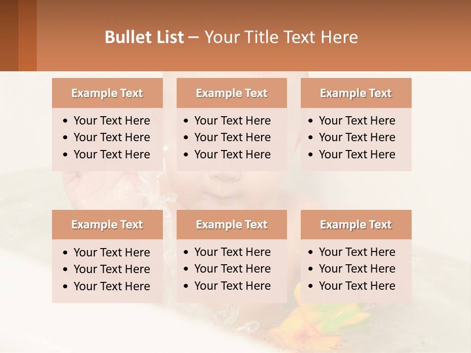 A Baby In A Bathtub Playing With A Yellow Leaf PowerPoint Template