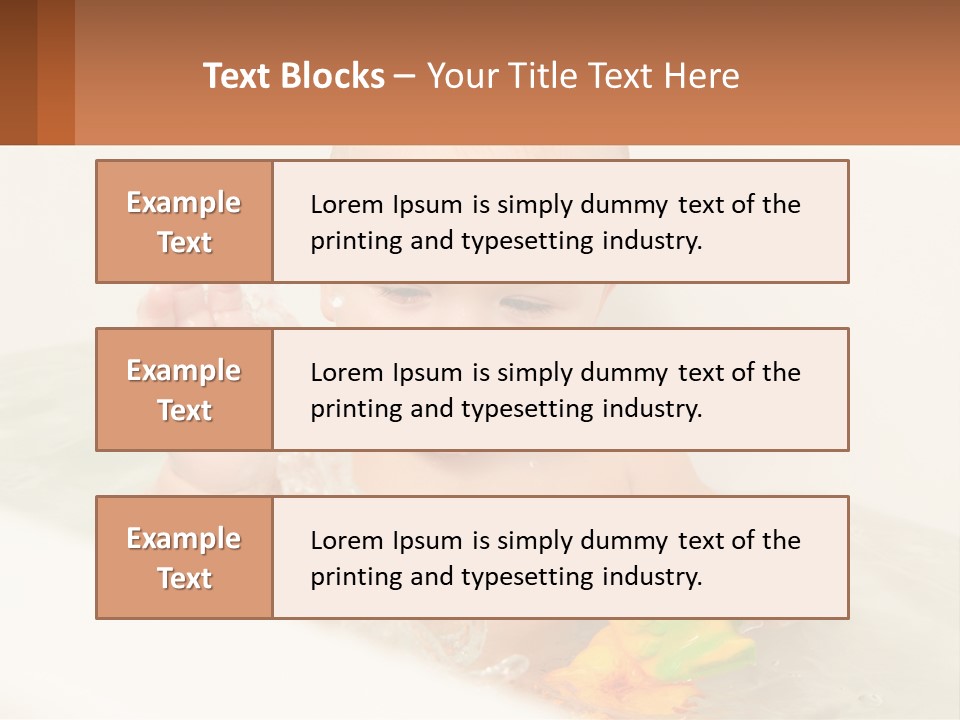 A Baby In A Bathtub Playing With A Yellow Leaf PowerPoint Template