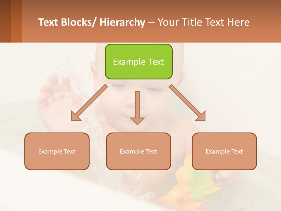 A Baby In A Bathtub Playing With A Yellow Leaf PowerPoint Template