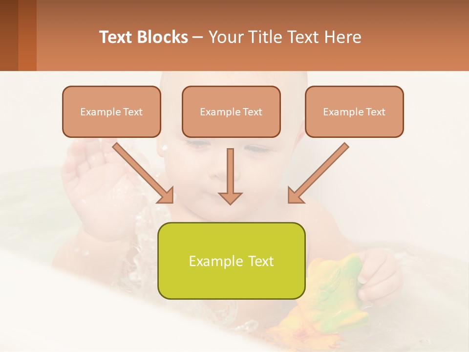 A Baby In A Bathtub Playing With A Yellow Leaf PowerPoint Template