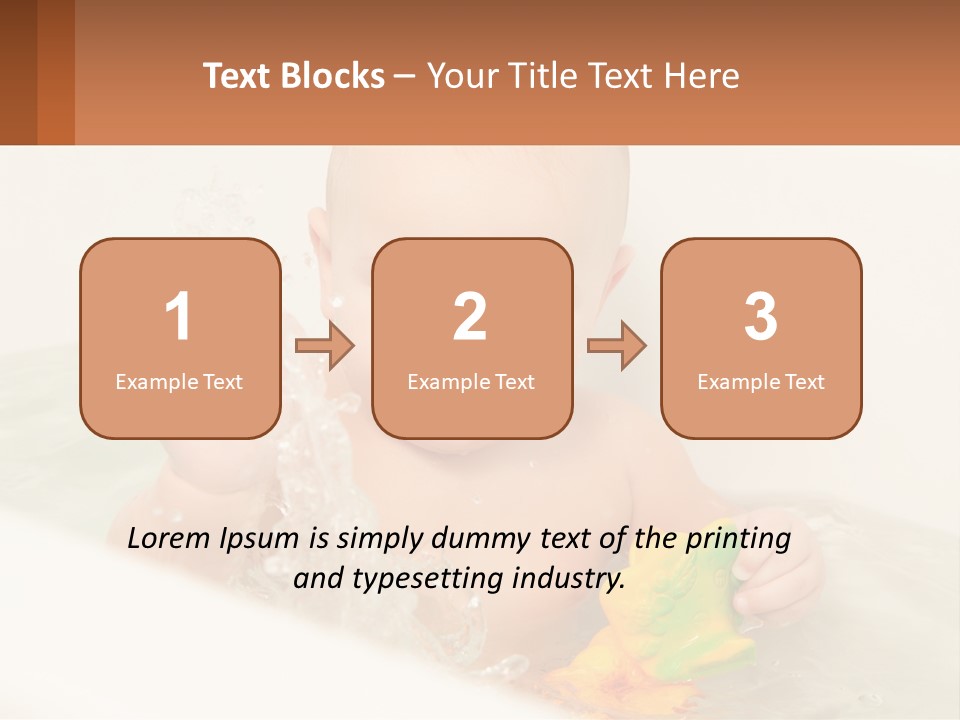 A Baby In A Bathtub Playing With A Yellow Leaf PowerPoint Template