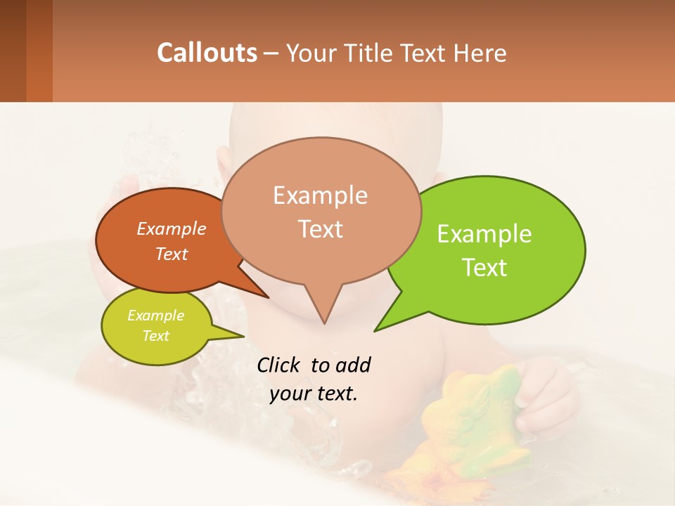 A Baby In A Bathtub Playing With A Yellow Leaf PowerPoint Template