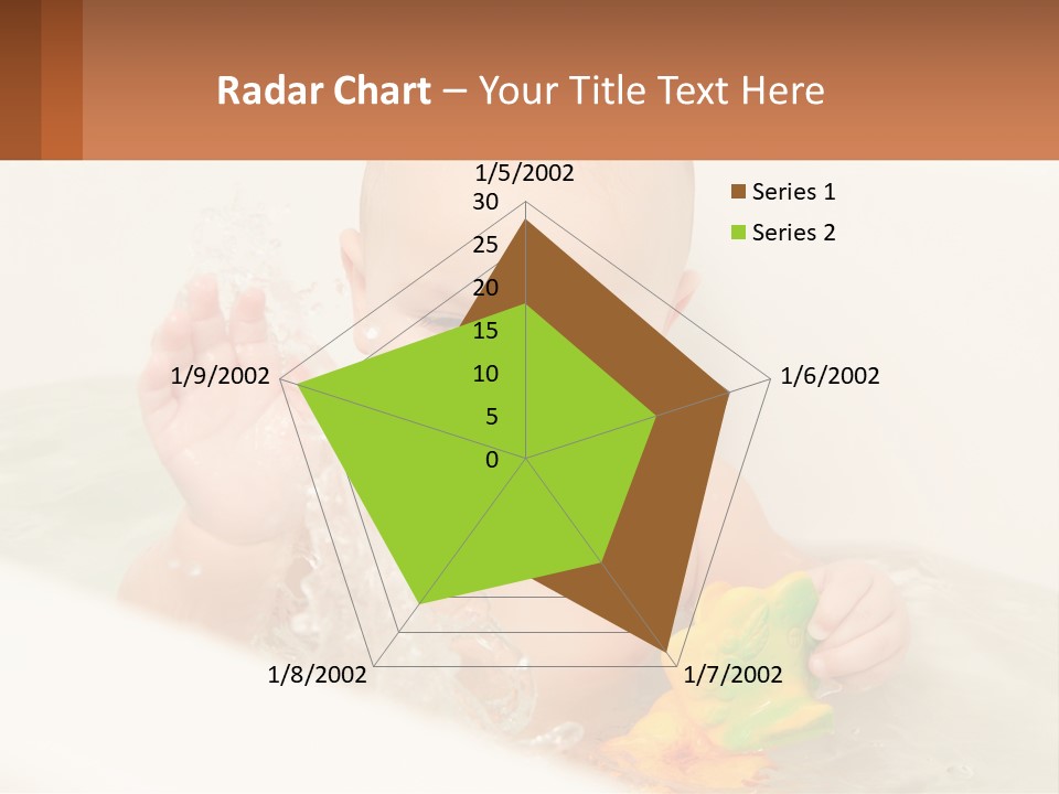A Baby In A Bathtub Playing With A Yellow Leaf PowerPoint Template