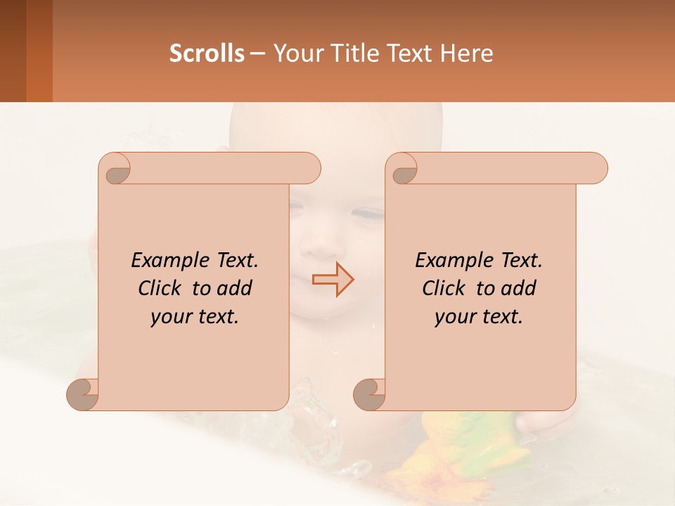 A Baby In A Bathtub Playing With A Yellow Leaf PowerPoint Template