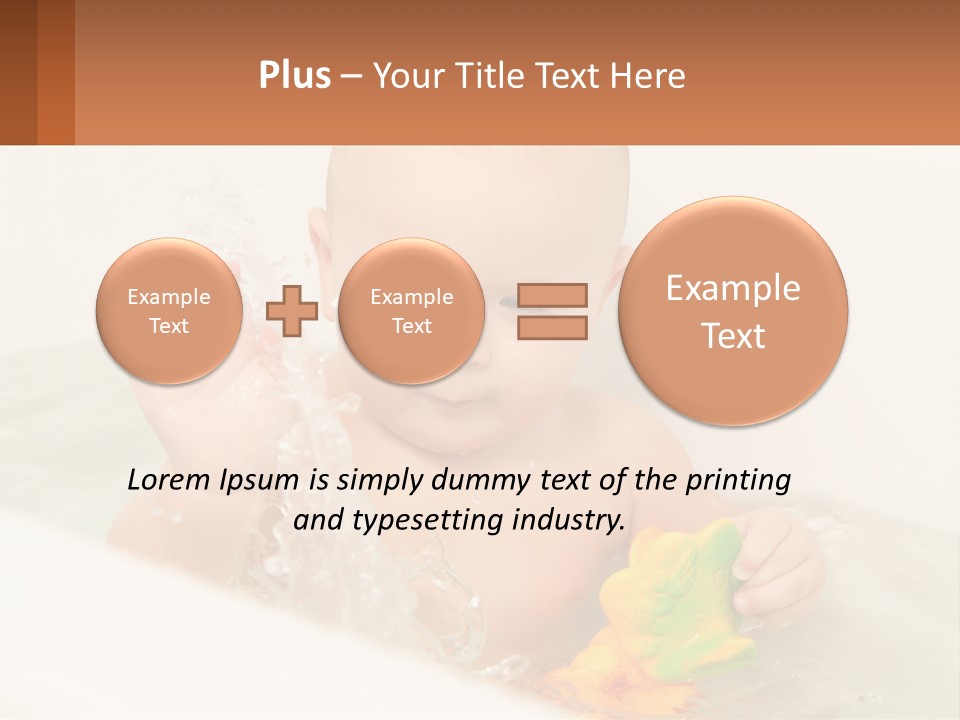 A Baby In A Bathtub Playing With A Yellow Leaf PowerPoint Template